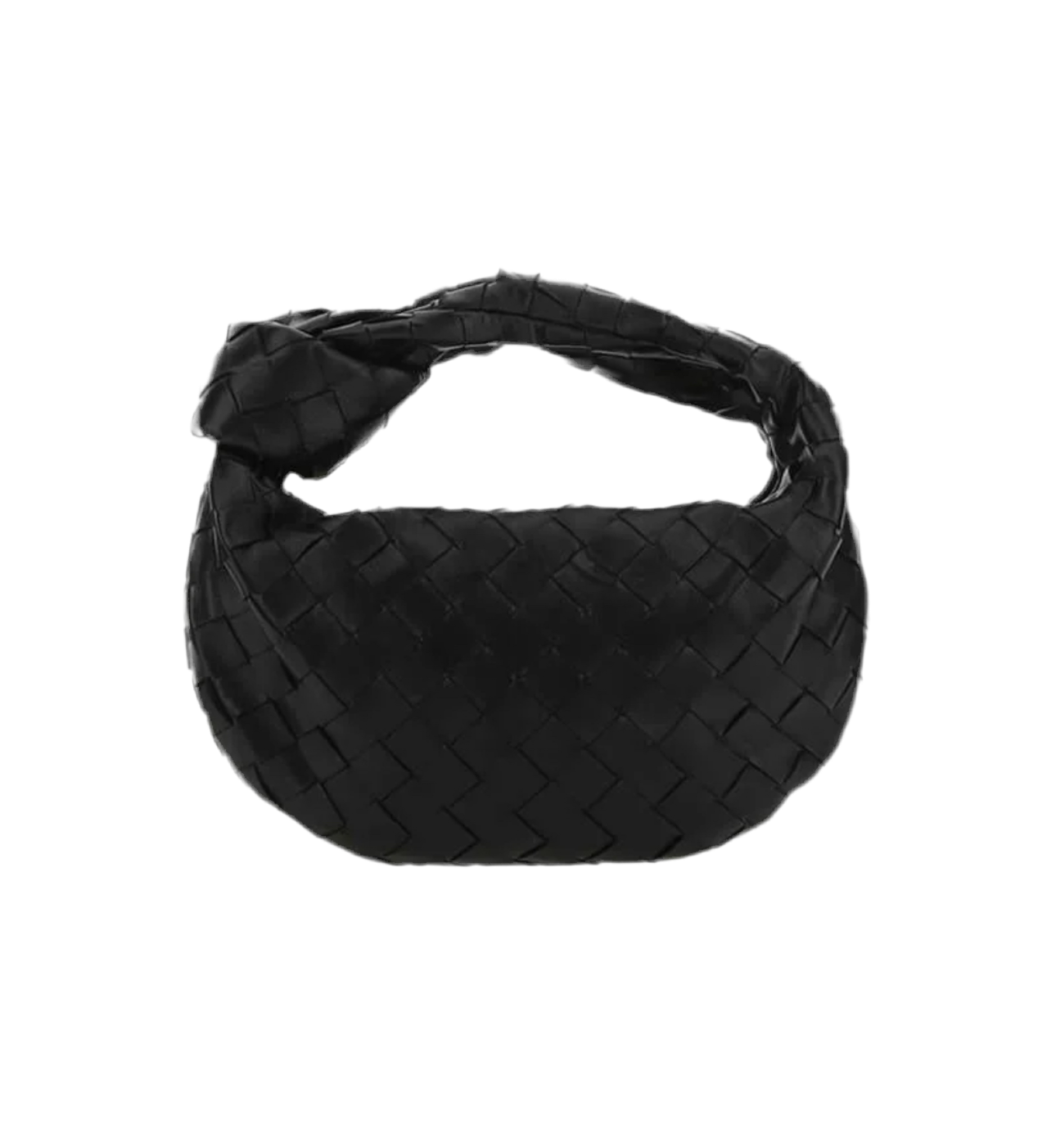 Mini woven bag in black vegan leather with grid details and silver hardware.
