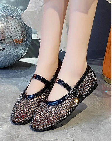 Strass Fishnet Ballerinas Mesh Mary Jane