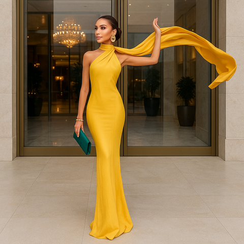 Elegantes Band-Satin-langes Partykleid