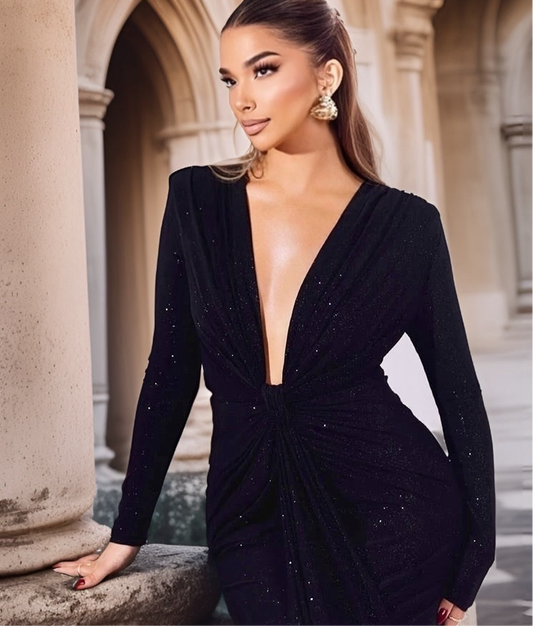 Glitzer Kleid mit Tiefem V-ausschnitt
