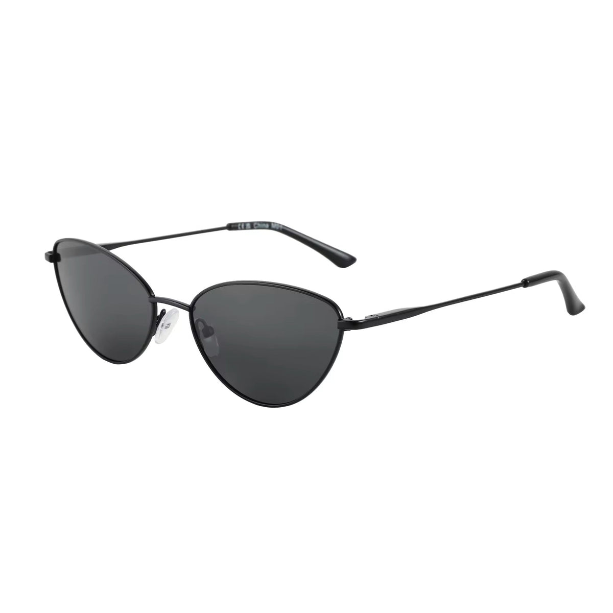 Matte black cat-eye sunglasses, Shadow Cat, with UV400 protection and adjustable nose pads.