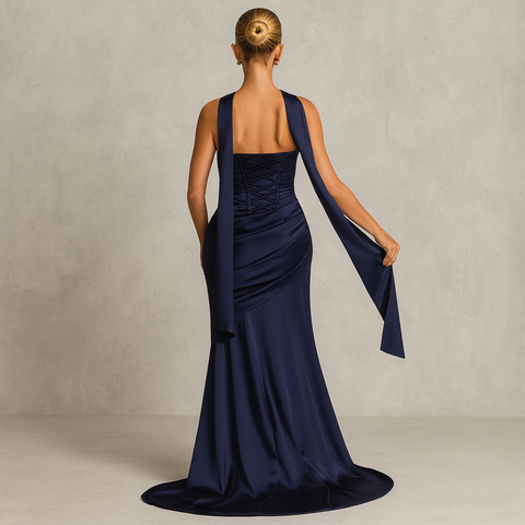 Elegantes Abendkleid mit Rückenschnürung & passendem Schal – in mehreren Farben