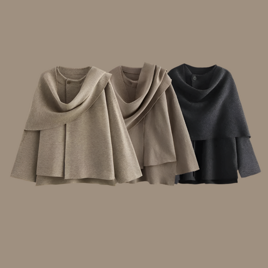 Ponch Women Knitted Jacket Asymmetric Scarf Coat Chic Outerwear