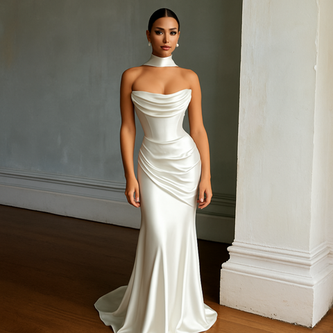 Elegantes Abendkleid mit Rückenschnürung & passendem Schal – in mehreren Farben