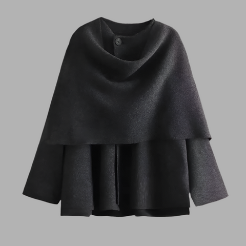 Ponch Women Knitted Jacket Asymmetric Scarf Coat Chic Outerwear