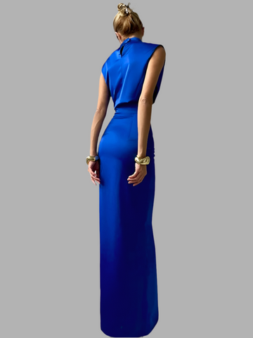 Elegante Crop Top Rock Set Frauen Rollkragen Ärmellose Weste Hohe Taille Taste Lange Röcke 2025, Frühling Dame Satin Solide Outfits