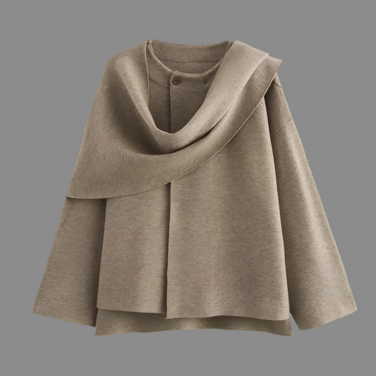Ponch Women Knitted Jacket Asymmetric Scarf Coat Chic Outerwear