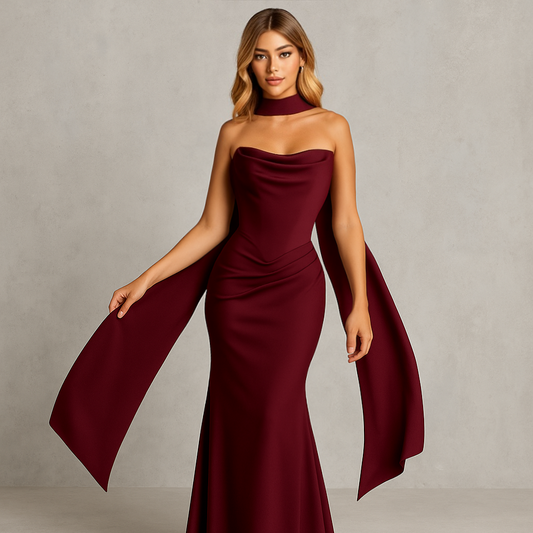 Elegantes Abendkleid mit Rückenschnürung & passendem Schal – in mehreren Farben
