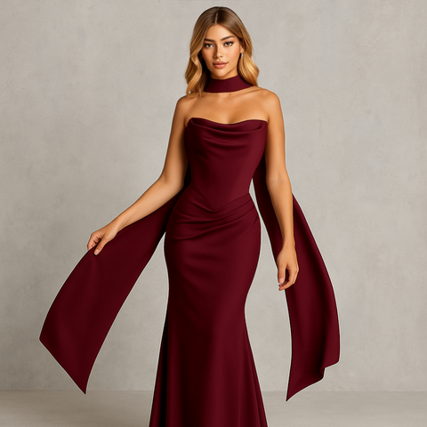 Elegantes Abendkleid mit Rückenschnürung & passendem Schal – in mehreren Farben