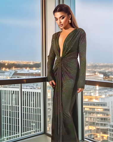 Glitzer Kleid mit Tiefem V-ausschnitt