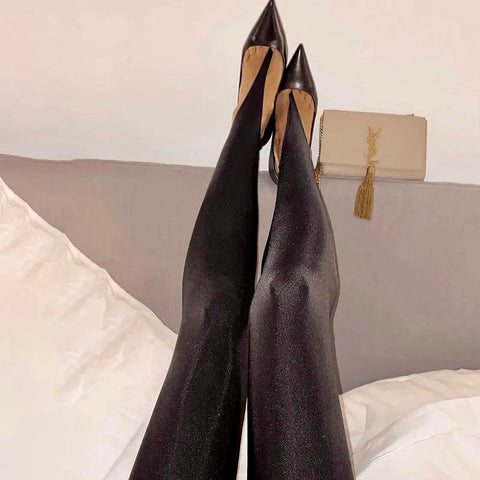 Glänzende Leggings Hosen mit Zähentrenner