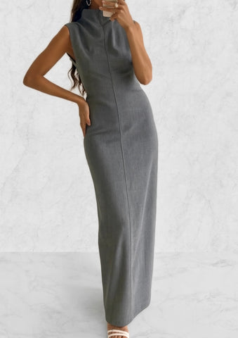 Office Elegantes graues langes Bleistiftkleid ärmellose, figurbetont