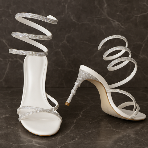 Glitzer High Heels mit Wickelriemen – Gold & Silber