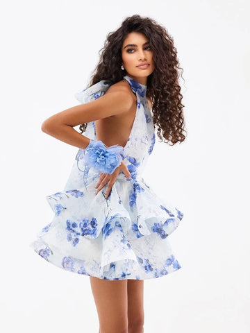 🌸 Zartes Rüschen-Mini-Kleid mit offenem Rücken