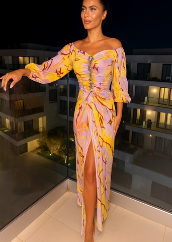 Glamouröses Maxikleid mit Steinchen-Verzierung und Schlitz