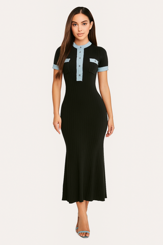 casually Denim Details Maxi Dress