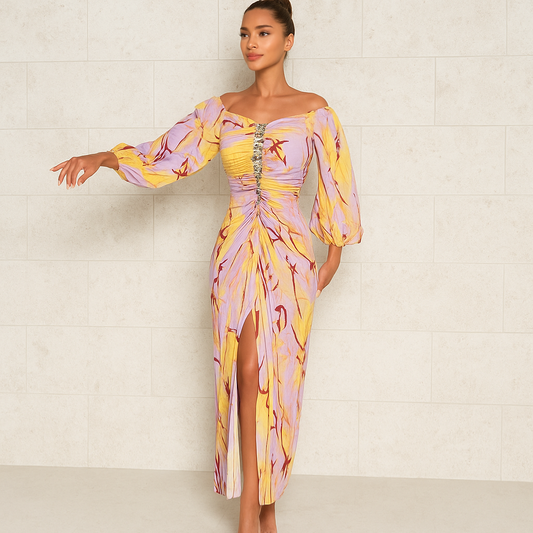 Glamouröses Maxikleid mit Steinchen-Verzierung und Schlitz