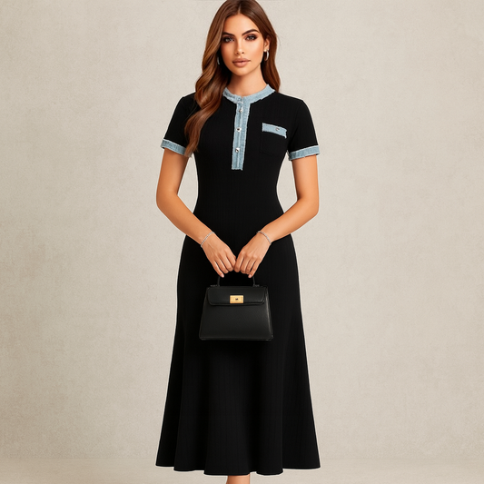 casually Denim Details Maxi Dress