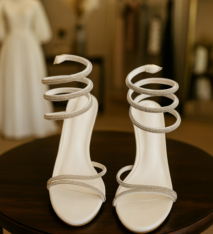 Glitzer High Heels mit Wickelriemen – Gold & Silber