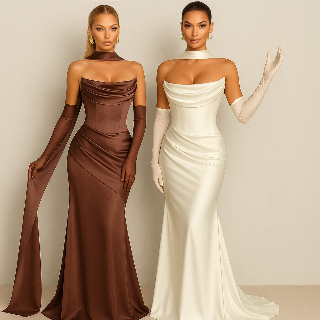 Elegantes Abendkleid mit Rückenschnürung & passendem Schal – in mehreren Farben