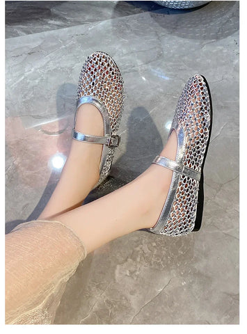 Strass Fishnet Ballerinas Mesh Mary Jane