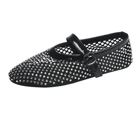 Strass Fishnet Ballerinas Mesh Mary Jane