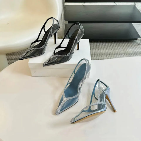 Star Style Strass transparente Pumps elegante spitze High Heels Kristall