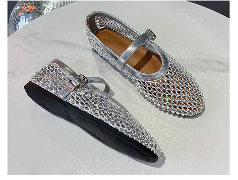 Strass Fishnet Ballerinas Mesh Mary Jane
