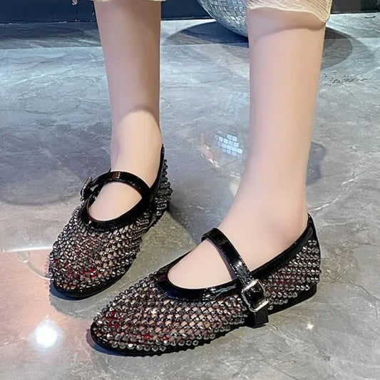 Strass Fishnet Ballerinas Mesh Mary Jane