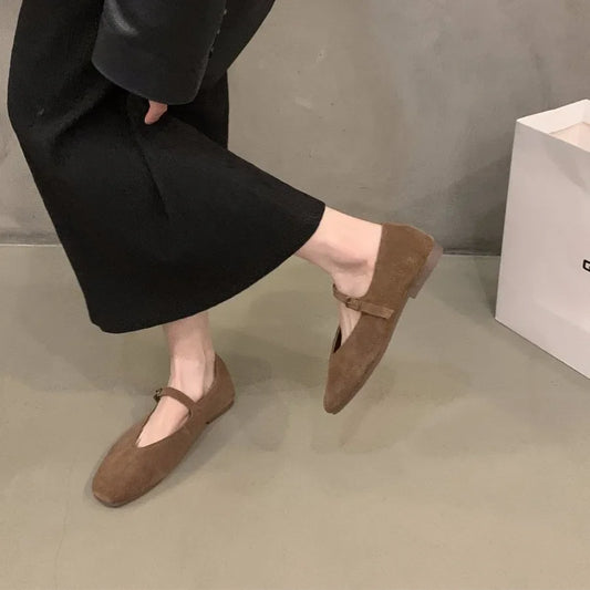 Paris Style, echtes Leder, flache Mary Jane Schuhe Damen Soft
